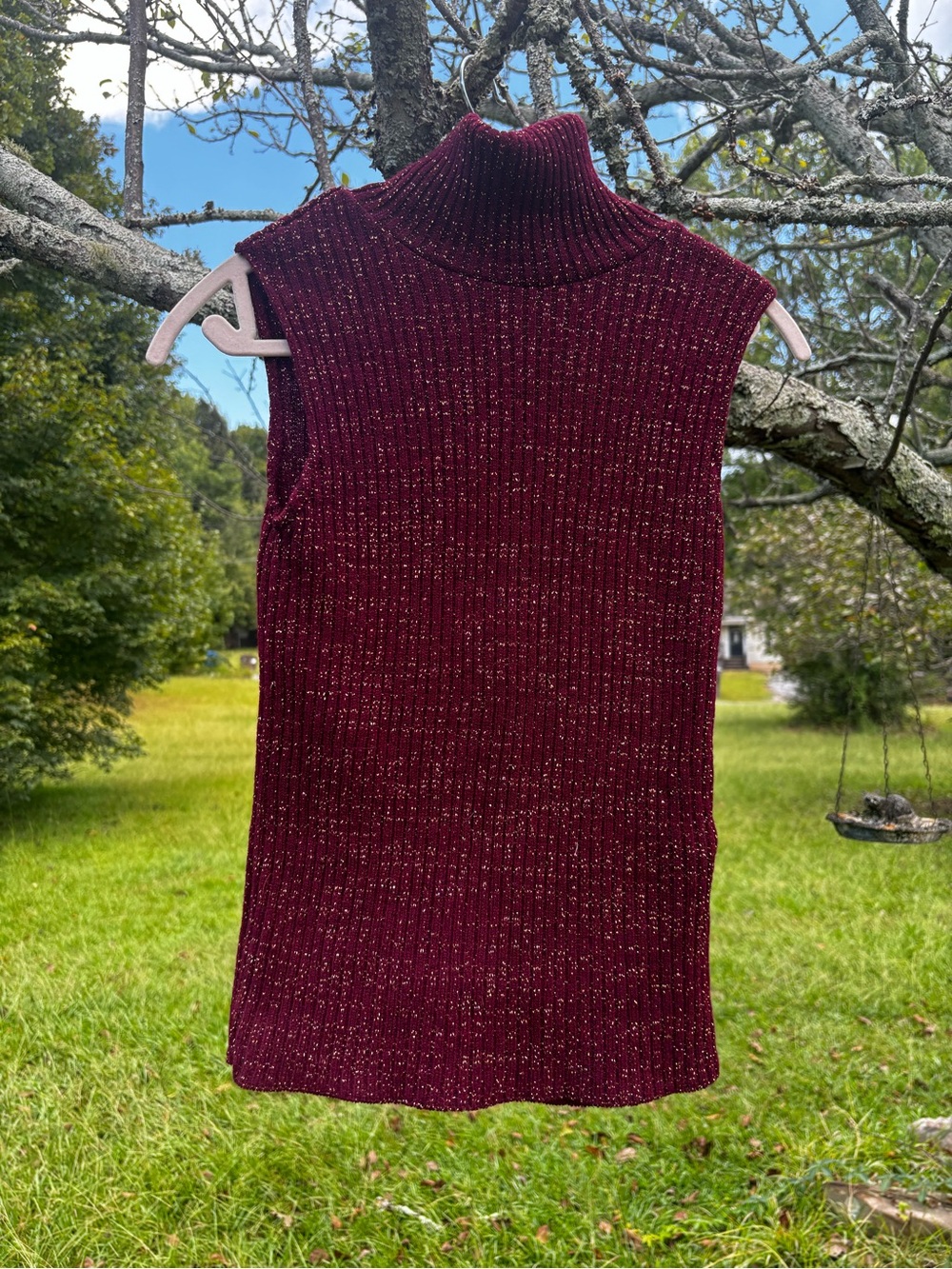 Henne Sleeveless Cowl Neck Sweater in Deep Wine with gold sparkles!!